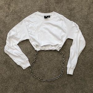 White long sleeve chain crop top